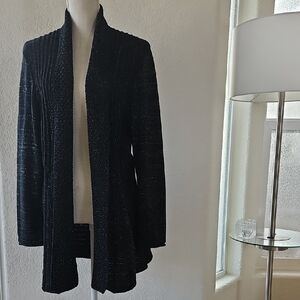 Adrienne Vittadini Shimmering Black Open Cardigan